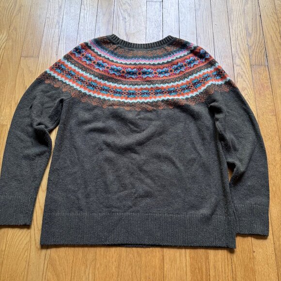 Talbots Size M Gray Multicolor Tweed Fair Isle Knit Long Sleeve Crewneck Sweater - Picture 12 of 13